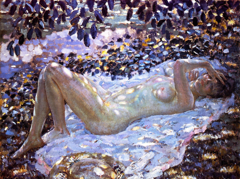 Naken under flekkete lys - Frederick Carl Frieseke