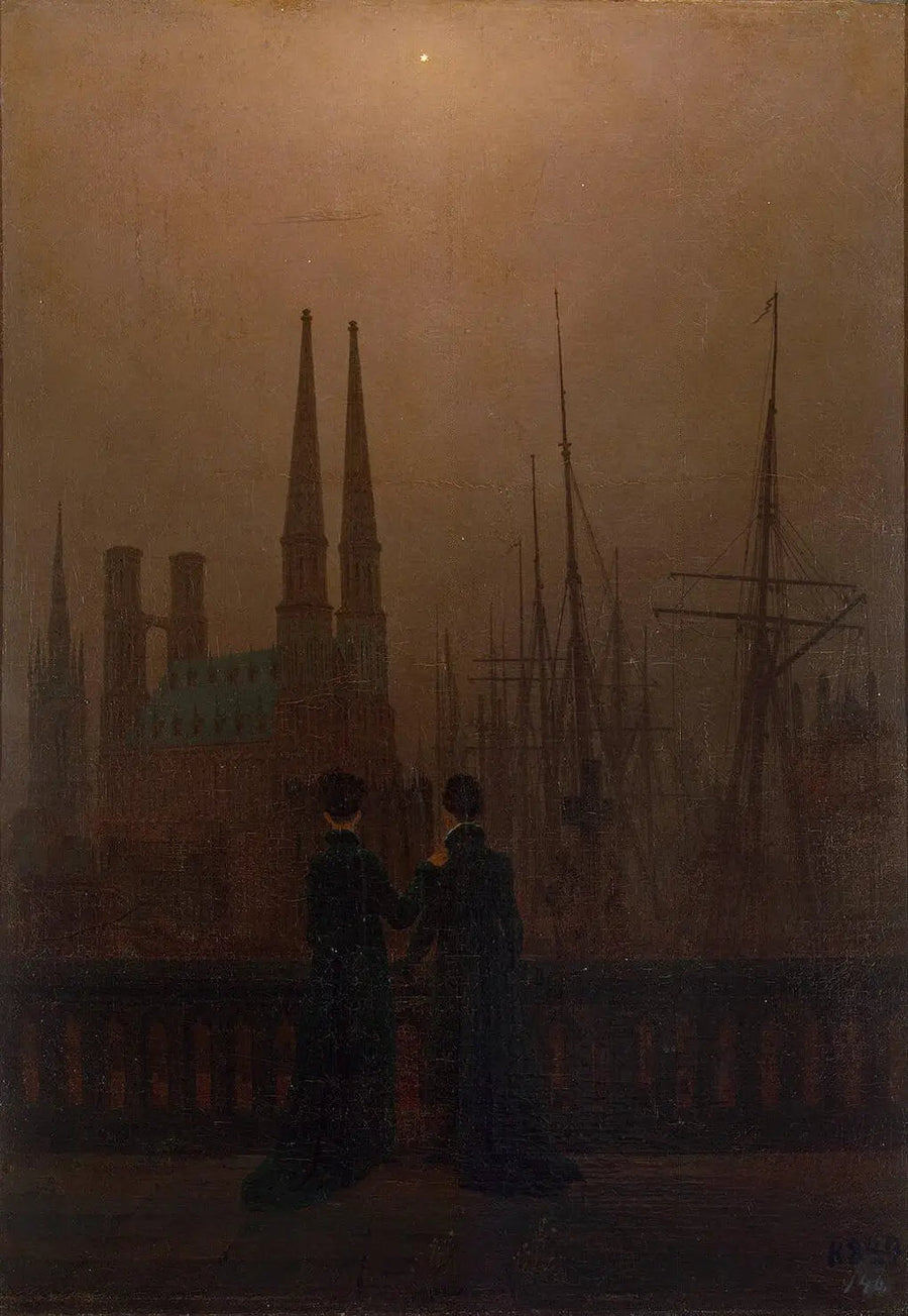 Natt ved havnen - Caspar David Friedrich