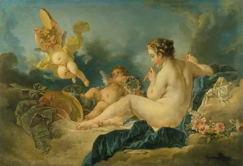 Sittende nymfe med fløyter - François Boucher
