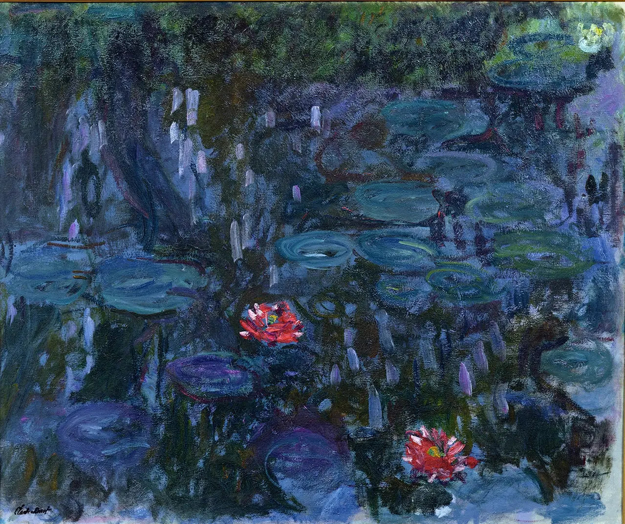 Reproduction du tableau « Nymphéas, reflets de saule - Claude Monet » par Alpha Reproduction en peinture à l’huile
