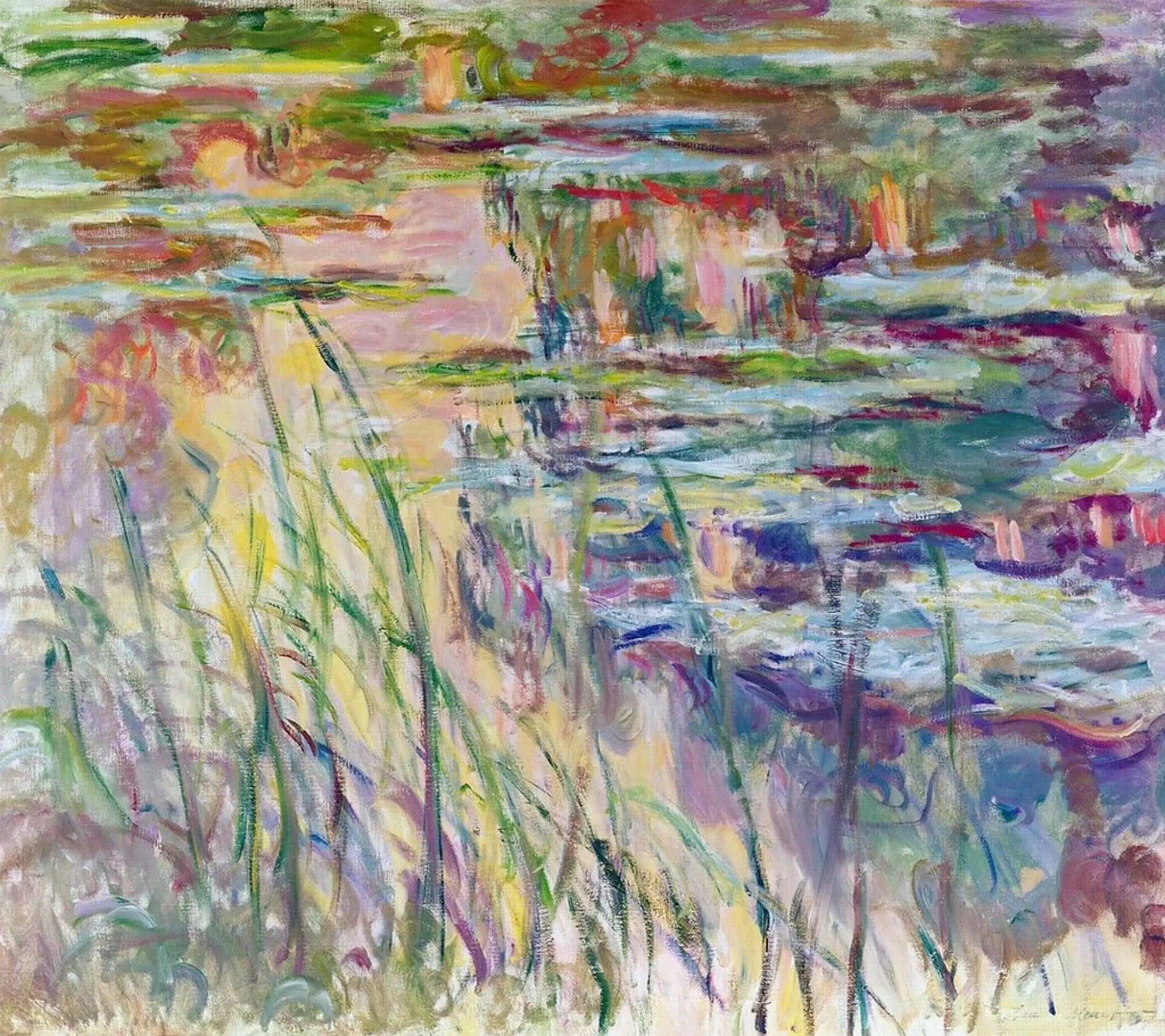 Reproduction du tableau « Nymphéas, reflets sur l'eau - Claude Monet » par Alpha Reproduction en peinture à l’huile
