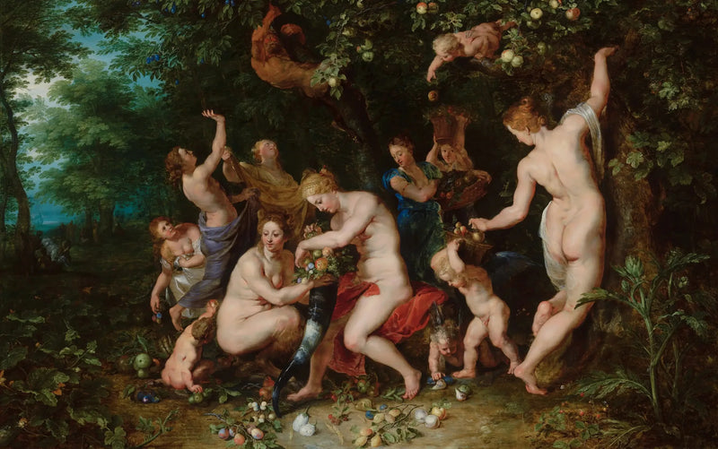 Nymfer som fyller overflodshornet - Peter Paul Rubens