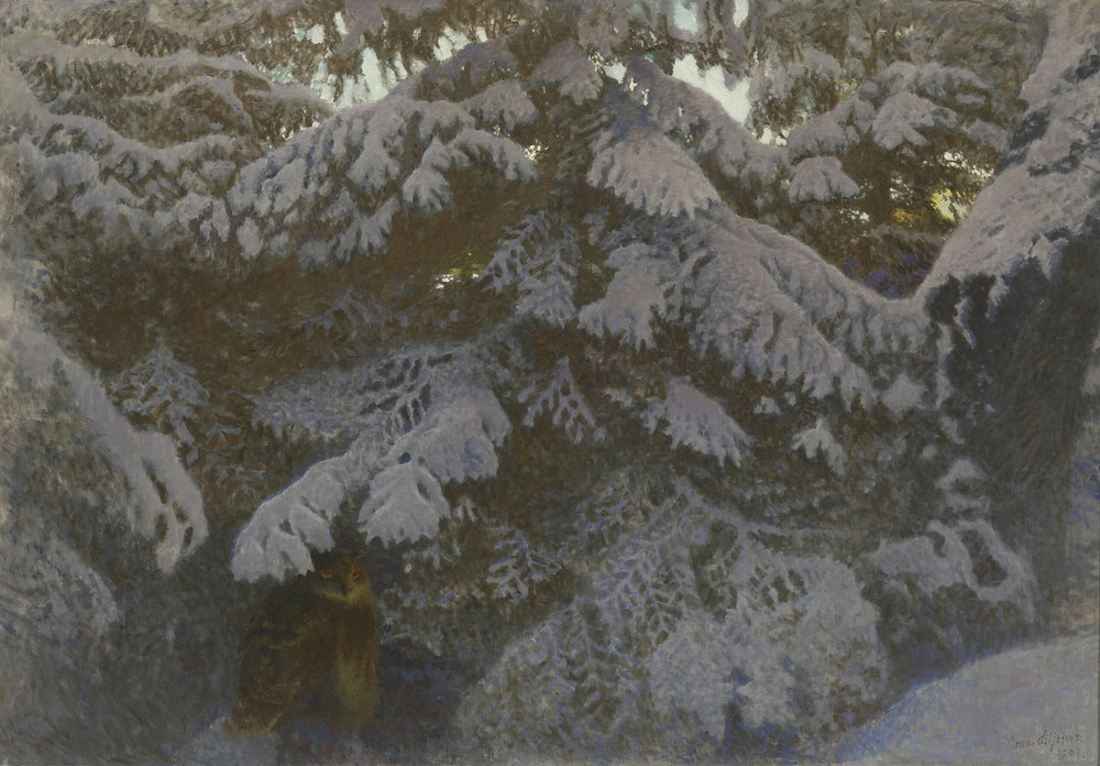 Oehoe onder besneeuwde sparren - Bruno Liljefors image 1 tableau peint à l’huile sur toile