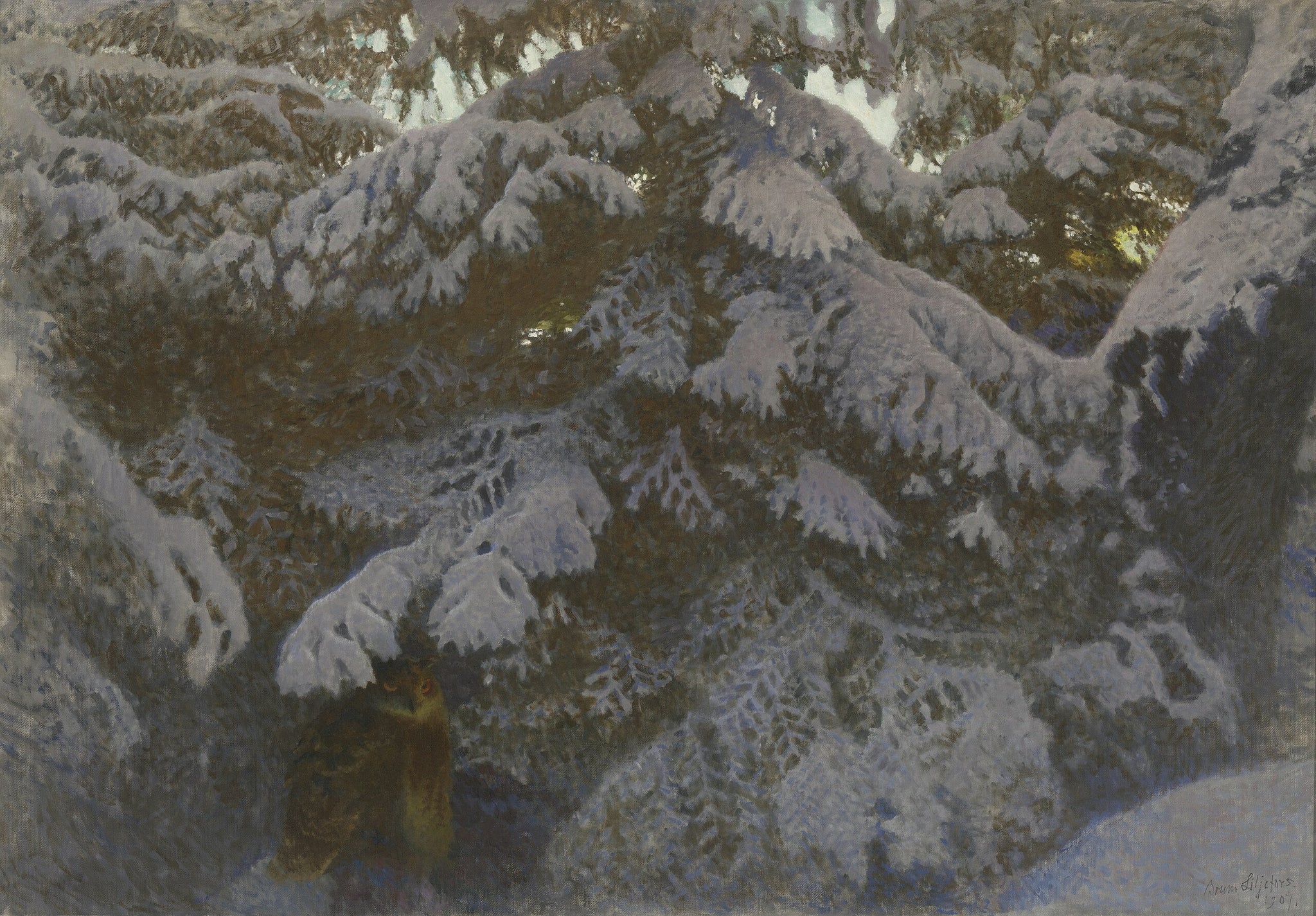 Oehoe onder besneeuwde sparren - Bruno Liljefors image 1 tableau peint à l’huile sur toile