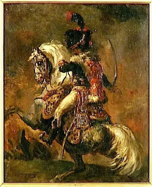 Offiser av hestjeger i den keiserlige garde som angriper - Théodore Géricault