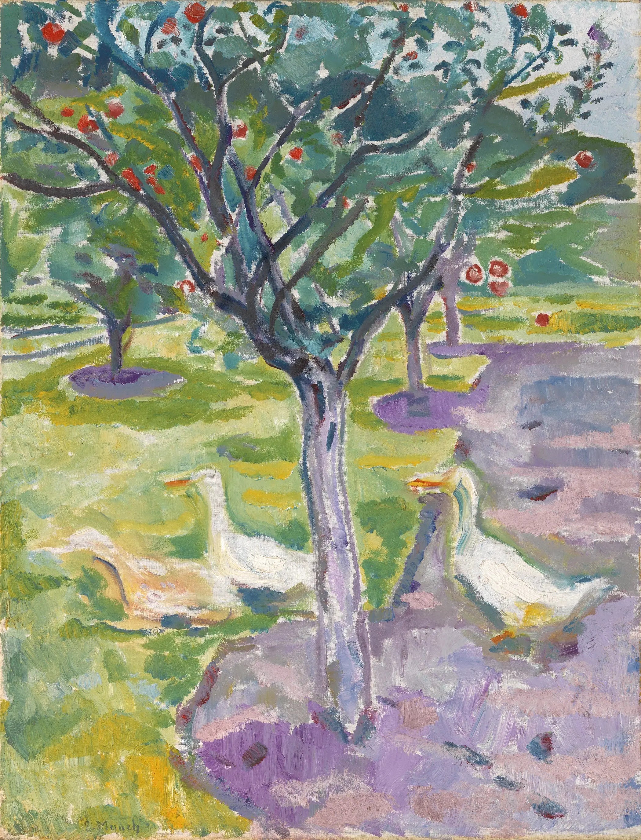 Reproduction du tableau « Oies dans le jardin - Edvard Munch » par Alpha Reproduction en peinture à l’huile