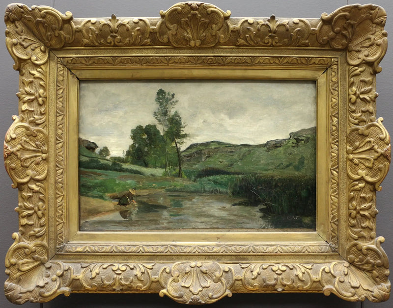 Optevoz. Vasker dame ved vannkanten - Jean-Baptiste Camille Corot