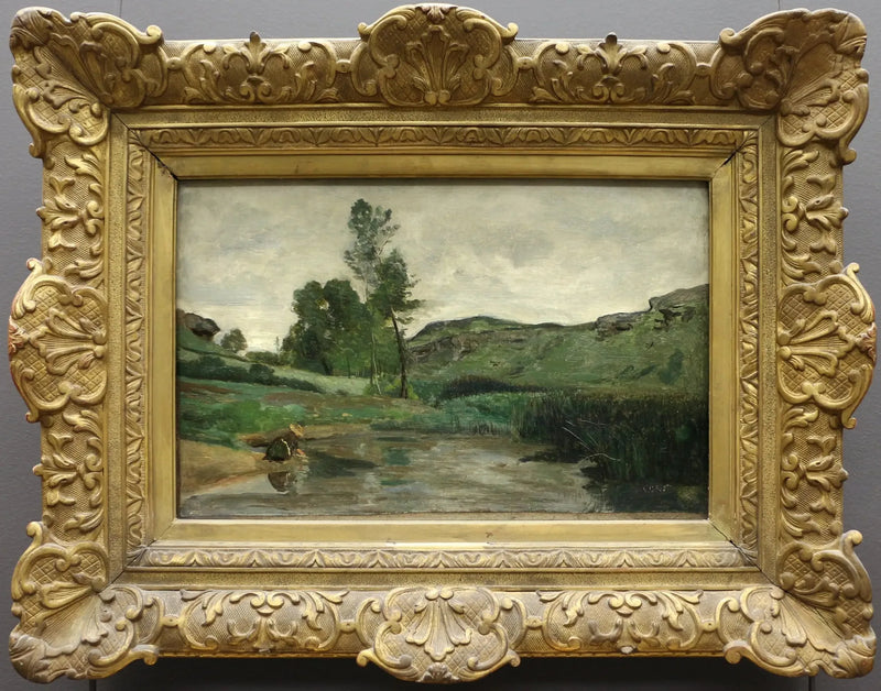 Optevoz. Vasker dame ved vannkanten - Jean-Baptiste Camille Corot