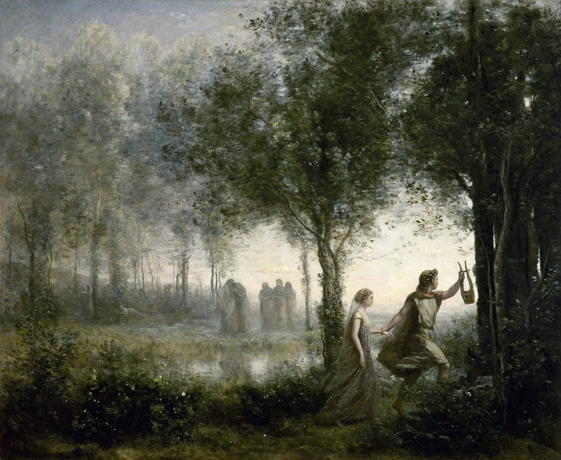 Orfeus seiler Eurydice opp fra underverdenen - Jean-Baptiste Camille Corot