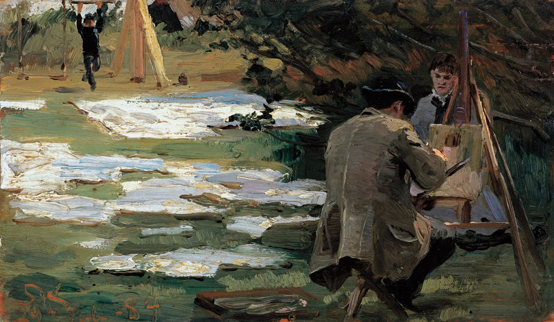 Oscar Björck maler i Brøndum-hagen - Peder Severin Krøyer