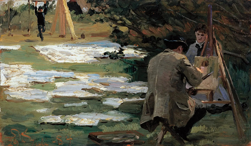 Oscar Björck maler i Brøndum-hagen - Peder Severin Krøyer