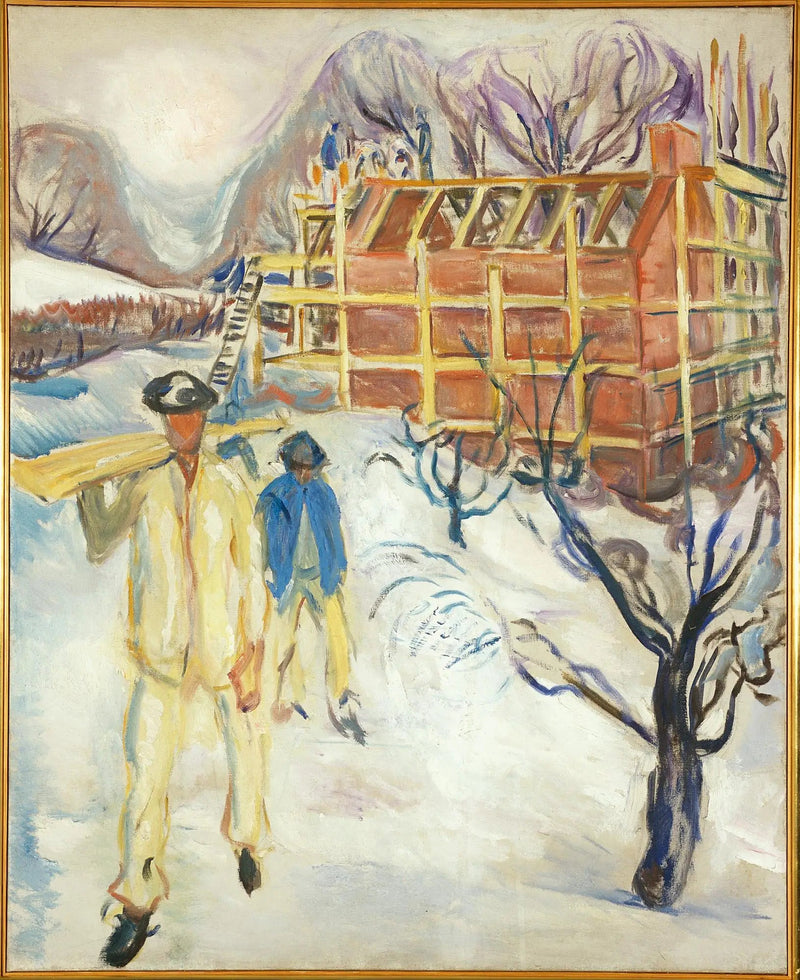 Bygningsarbeidere i snøen - Edvard Munch
