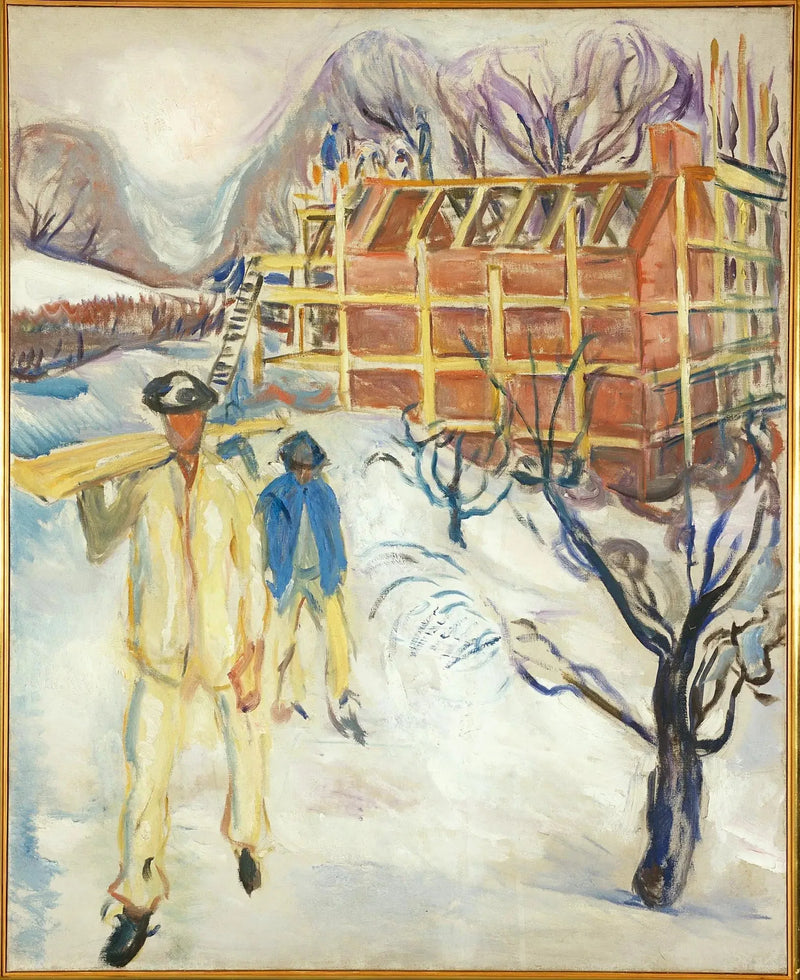 Bygningsarbeidere i snøen - Edvard Munch