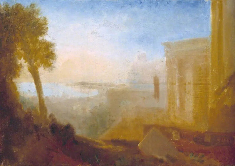 Utsikt over kysten, med klassisk bygning - J. M. W. Turner