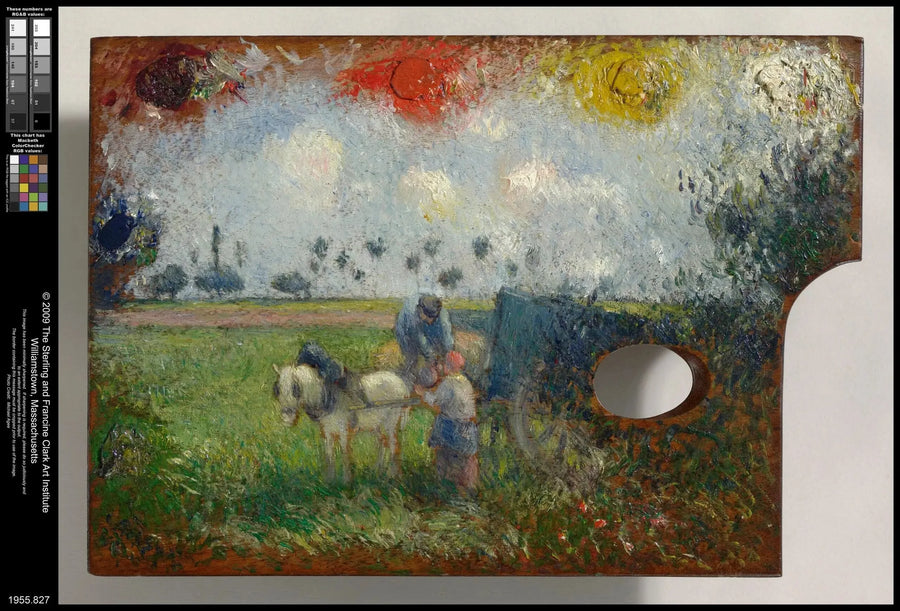 Kunstnerens palett med vogn og bønder - Camille Pissarro