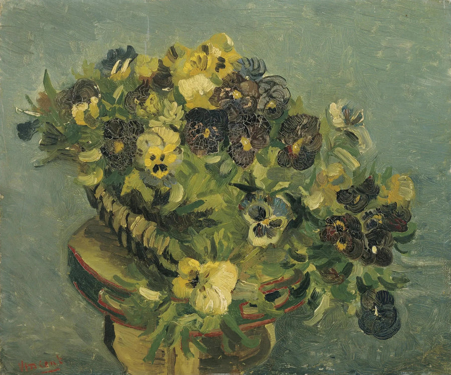 Kurv med fioler på et lite bord - Vincent van Gogh