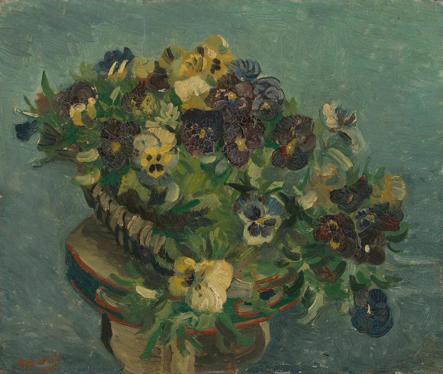 Kurv med fioler på et lite bord - Vincent van Gogh