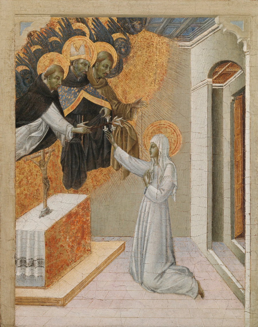 Predellpanel av et altertavle: Santa Caterina av Siena ikledd dominikansk drakt - Giovanni di Paolo