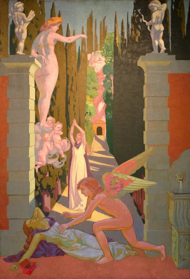 Panel IV. Utstilt av Venus for de hardeste prøvelsene, Psyche, til sin ulykke, gir etter for nysgjerrigheten en gang til: i denne ytterlighet blir hun reddet av Kjærligheten - Maurice Denis