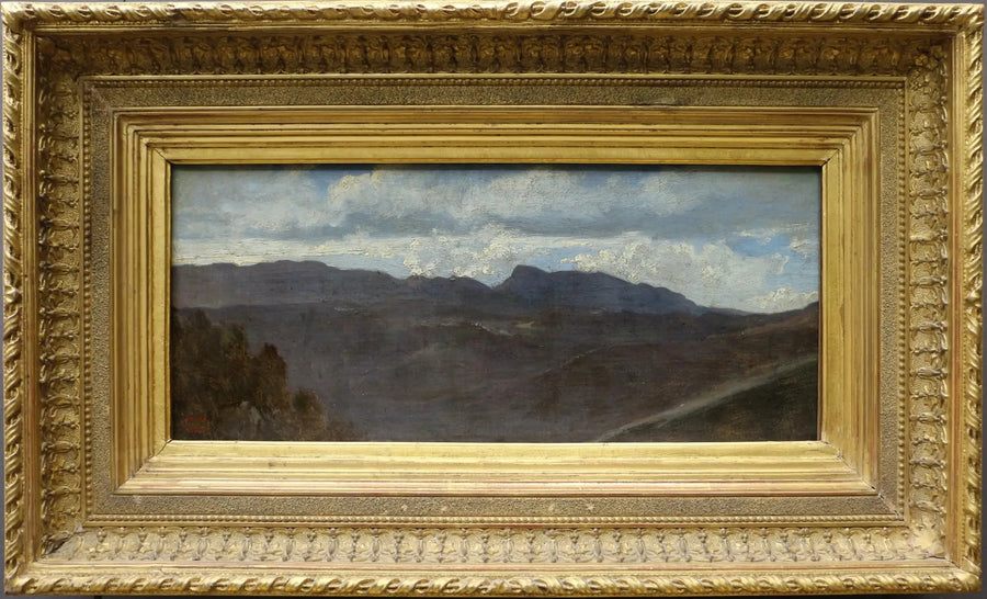Panorama av den romerske landsbyen. Prenestini-fjellene sett fra Olevano - Jean-Baptiste Camille Corot