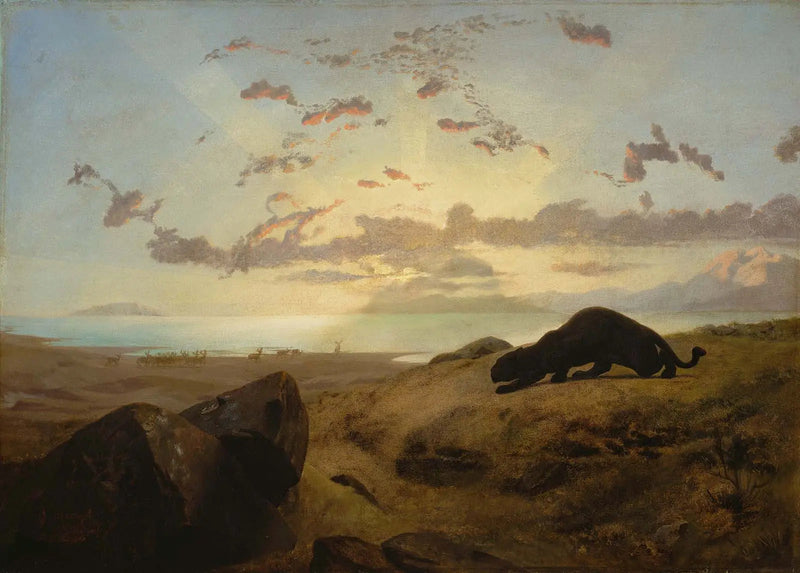 Svart panter som jakter på en hjorteflokk - Jean-Léon Gérôme