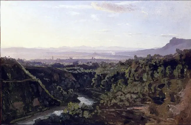 Papigno, bratte klipper og skogkledde åser - Jean-Baptiste Camille Corot