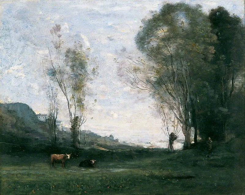 Slette omgitt av piletrær - Jean-Baptiste Camille Corot