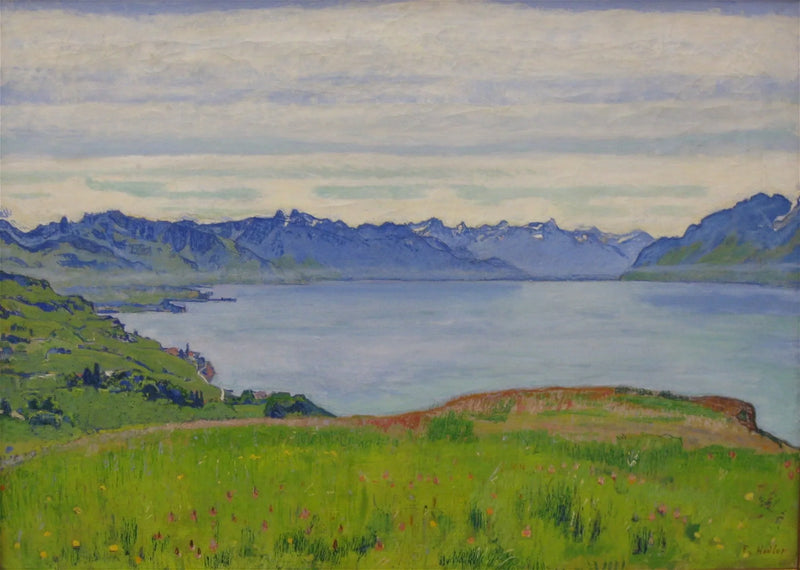  Landskap ved bredden av Genfersjøen med utsikt mot Valais - Ferdinand Hodler
