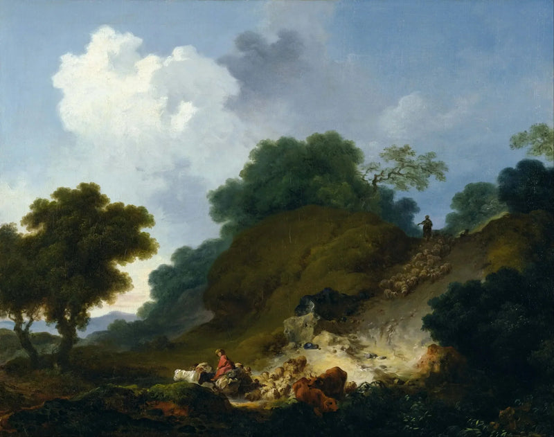 Landskap med hyrder og saueflokk - Jean-Honoré Fragonard