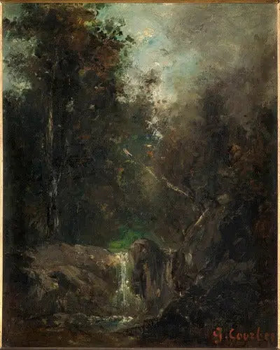 Landskap med foss - Gustave Courbet