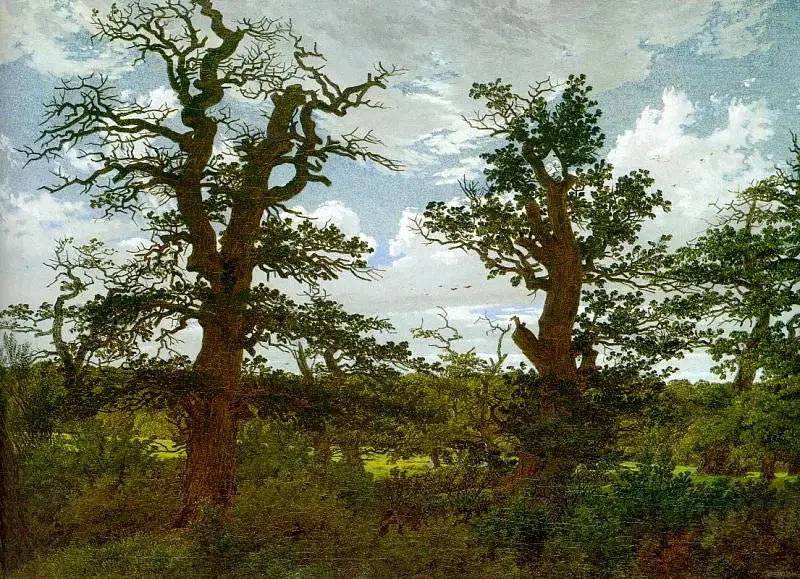 Landskap med eiker og en jeger - Caspar David Friedrich