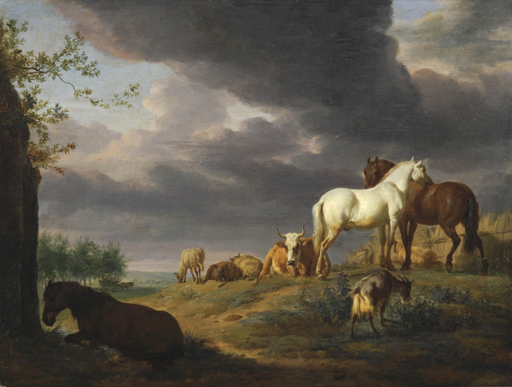 Paysage avec chevaux et autres animaux d'élevage - Adriaen van de Velde image 1 copie de tableau peinte à la main
