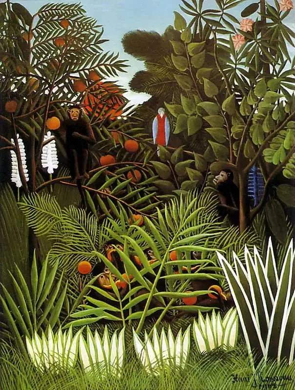 Landskap med eksotiske aper og en papegøye - Henri Rousseau
