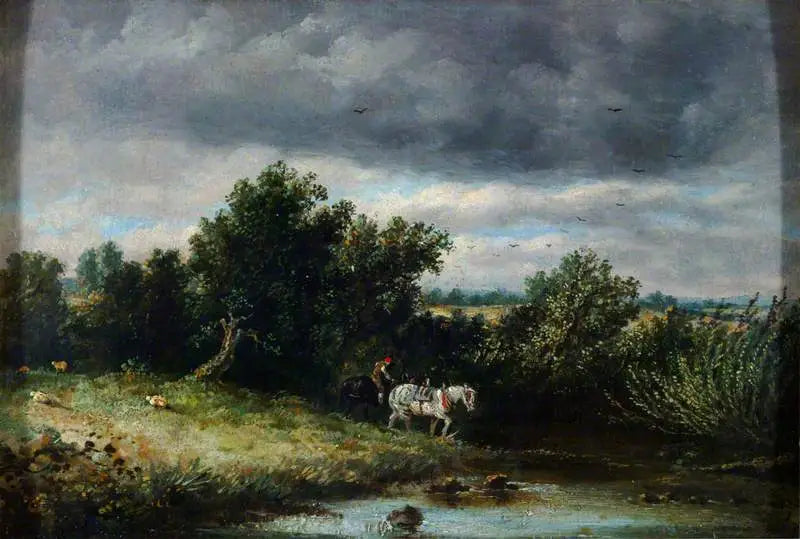 Landskap med to hester og en bekk - John Constable