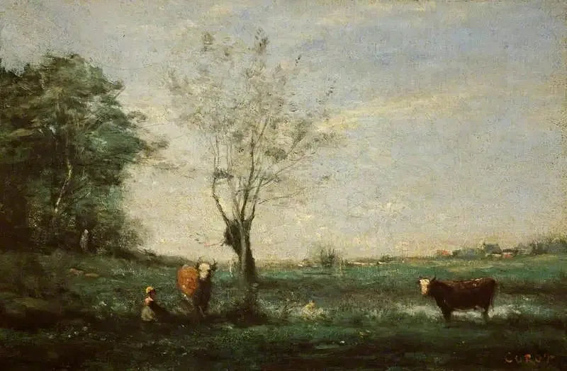 Landskap med to kuer - Jean-Baptiste Camille Corot