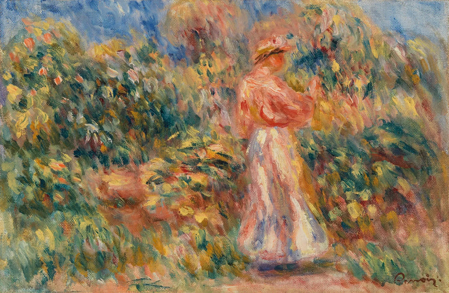 Landskap med kvinne i rosa og hvitt - Pierre-Auguste Renoir