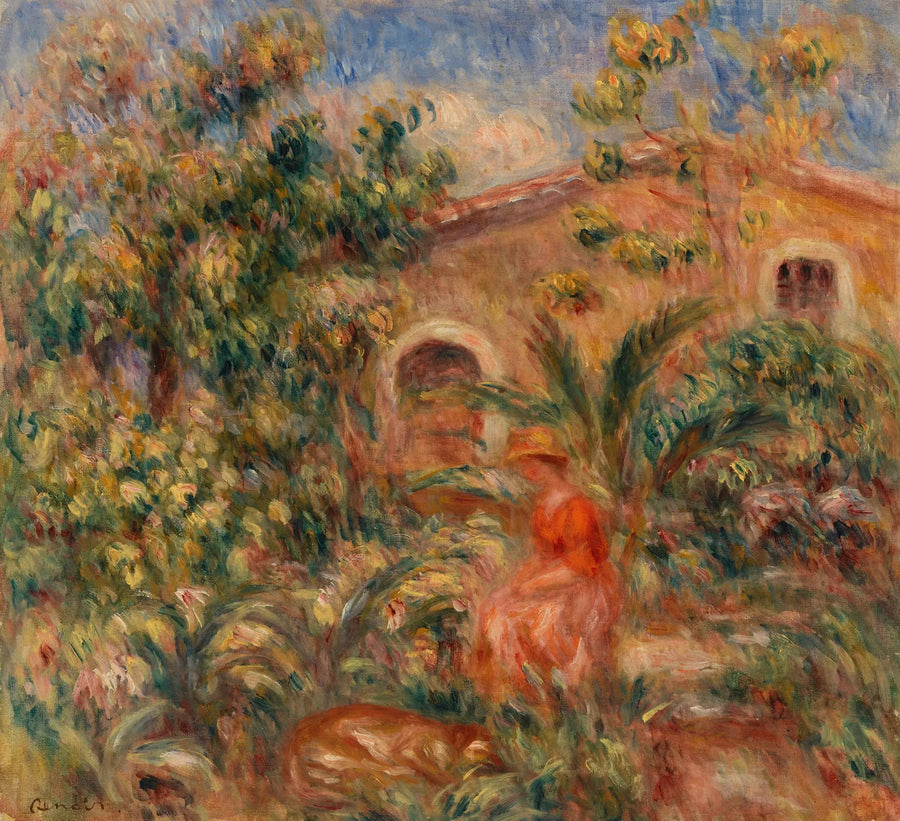 Landskap med kvinne og hund (Kvinne og hund i et landskap) - Pierre-Auguste Renoir