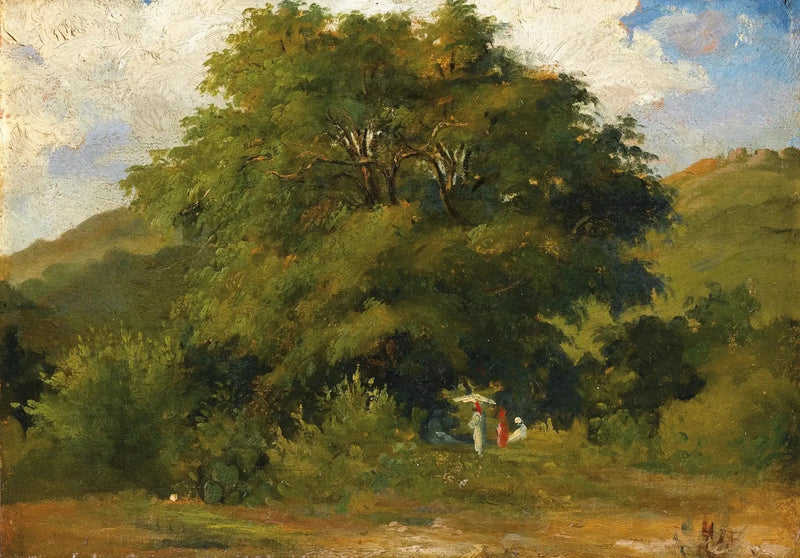 Landskap med kvinner under et stort tre - Camille Pissarro