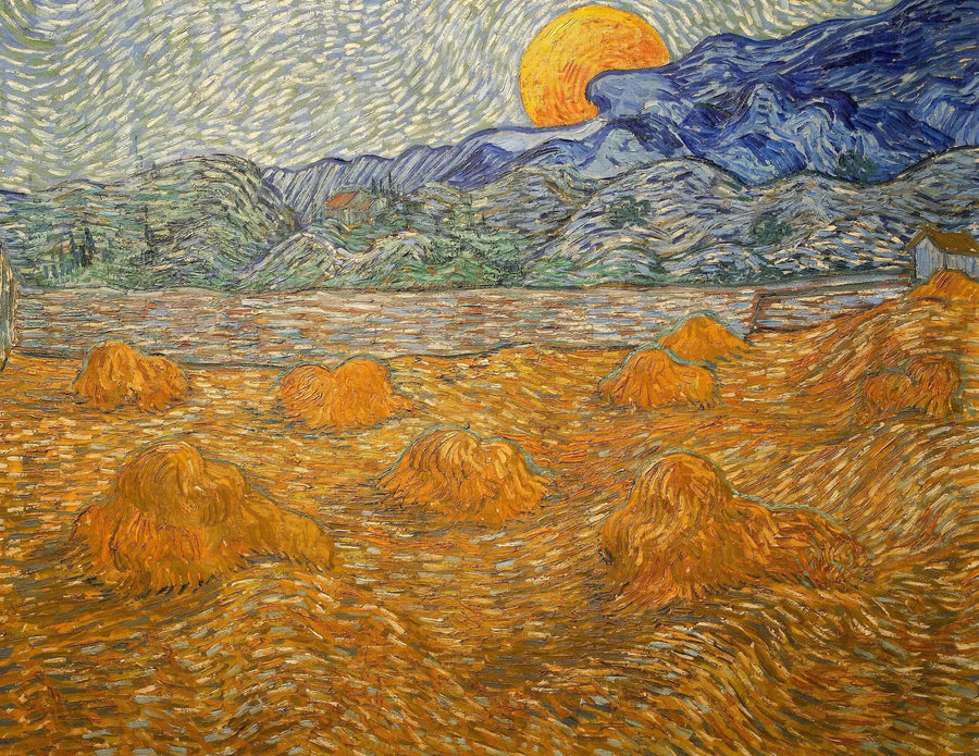 Landskap med kornbunter og stigende måne - Vincent van Gogh