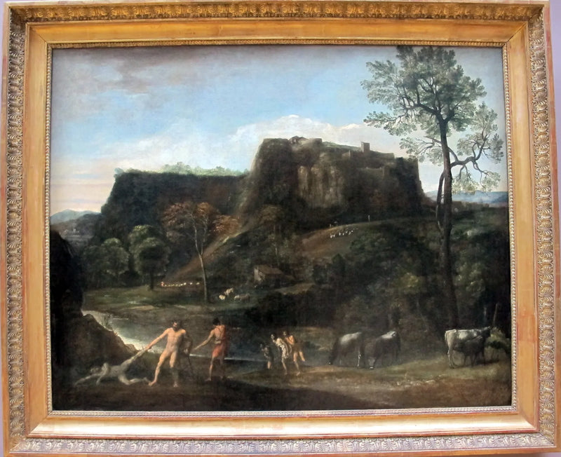Landskap med Herkules som drar Cacus ut av hulen - Domenichino