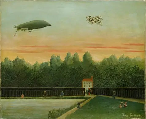 Landskap med luftskipet Republikken og et Wright-fly - Henri Rousseau