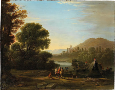 Paysage avec personnages chargeant du bois sur un bateau - Claude Lorrain - Alpha Reproduction