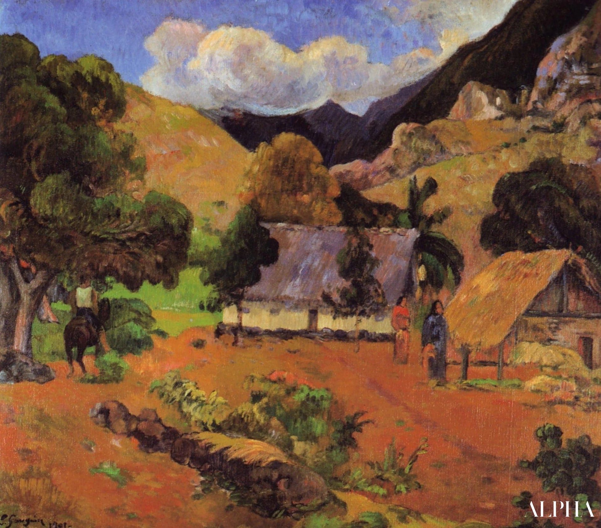 Landskap med tre personer - Paul Gauguin - Høykvalitets reproduksjoner av malerier og bilder