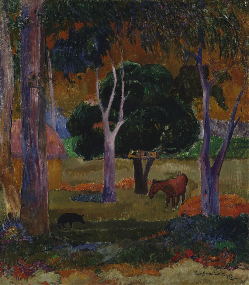 Landskap med en gris og en hest - Paul Gauguin