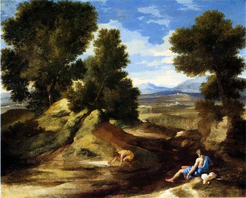 Landskap med en mann som drikker - Nicolas Poussin
