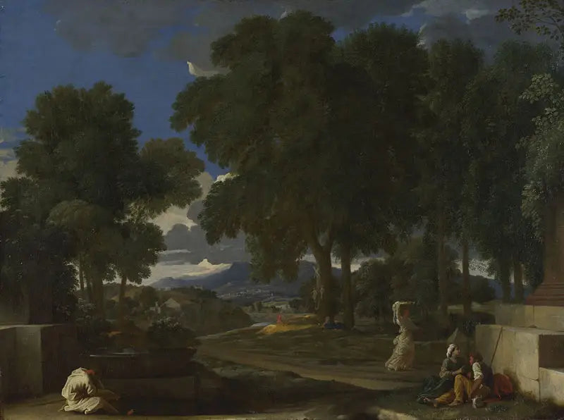  Landskap med en mann som vasker føttene - Nicolas Poussin