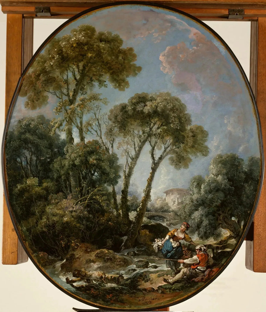 Landskap med en fisker og en ung kvinne - François Boucher