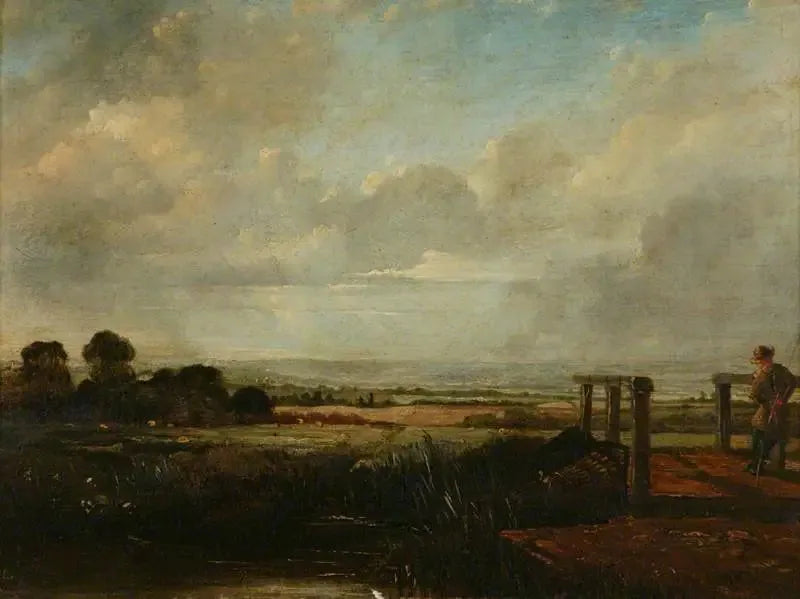 Landskap med en fisker på en bro - John Constable