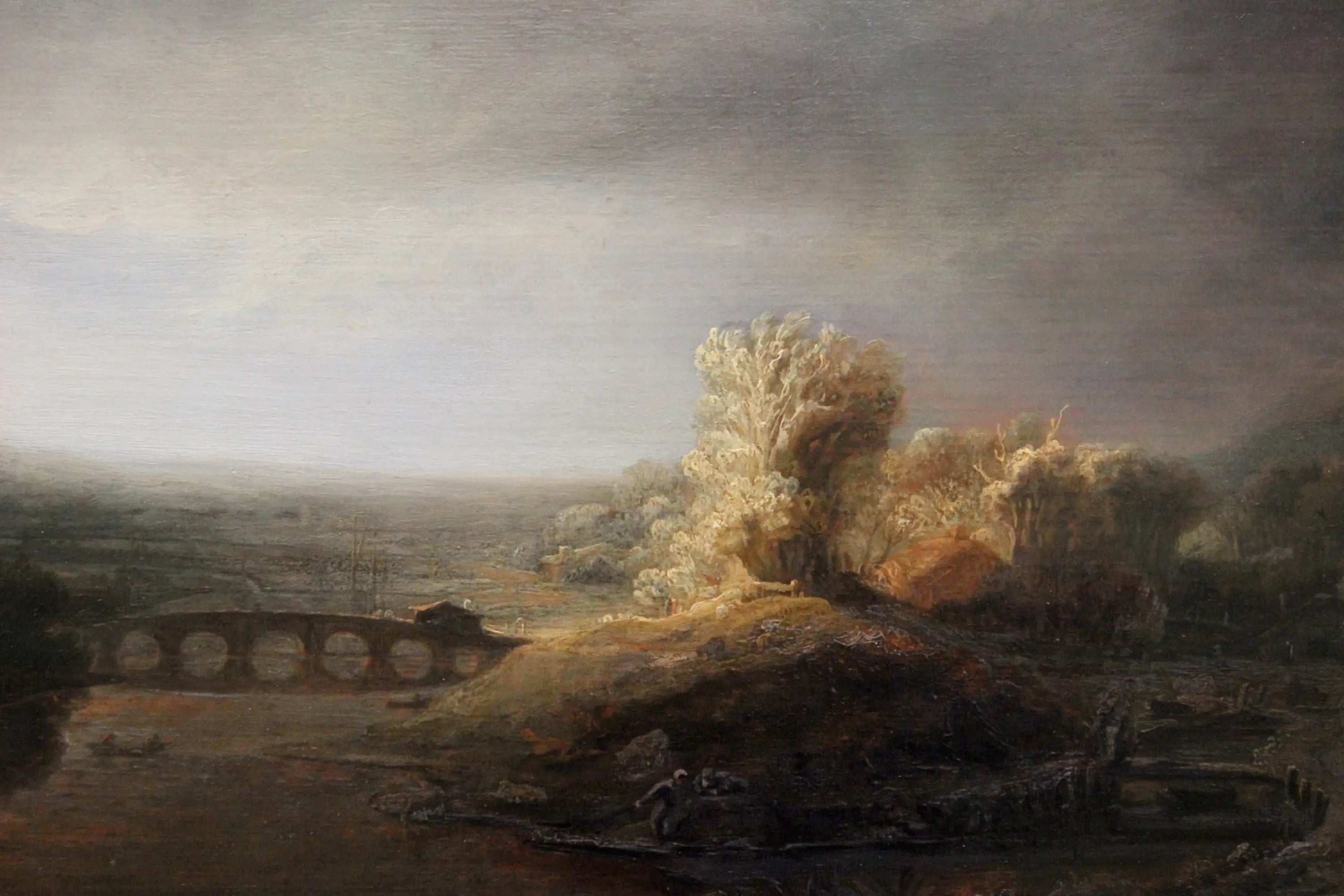 Paysage avec un pont à sept arches - Rembrandt image 1 copie peinte à la main à l’huile