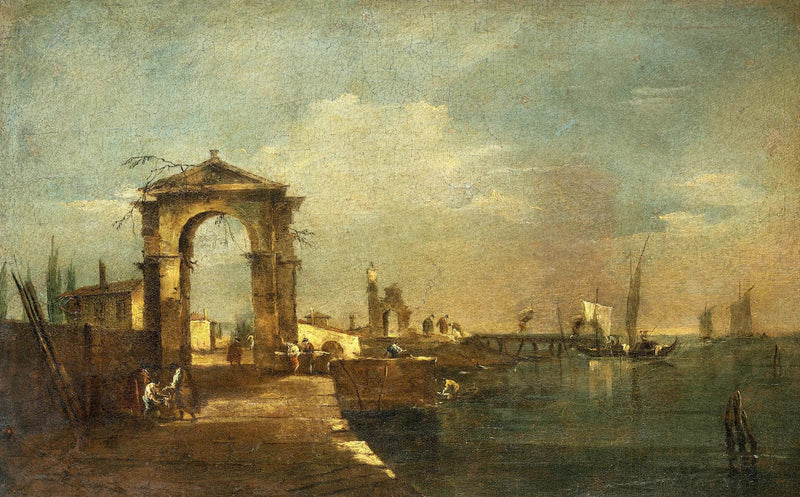  Landskap med en kai og båter på en innsjø - Francesco Guardi